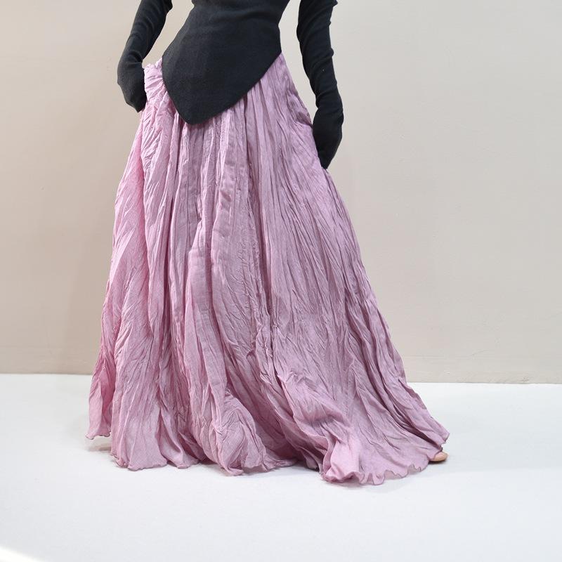 Женские льняные макси-юбки Летние Бохо Однотонные Пляжные Эластичные С высокой талией Плиссированные А-силуэта Легкие Расклешенные Длинные Макси-юбки Эластичная талия Длинная юбка для женщин