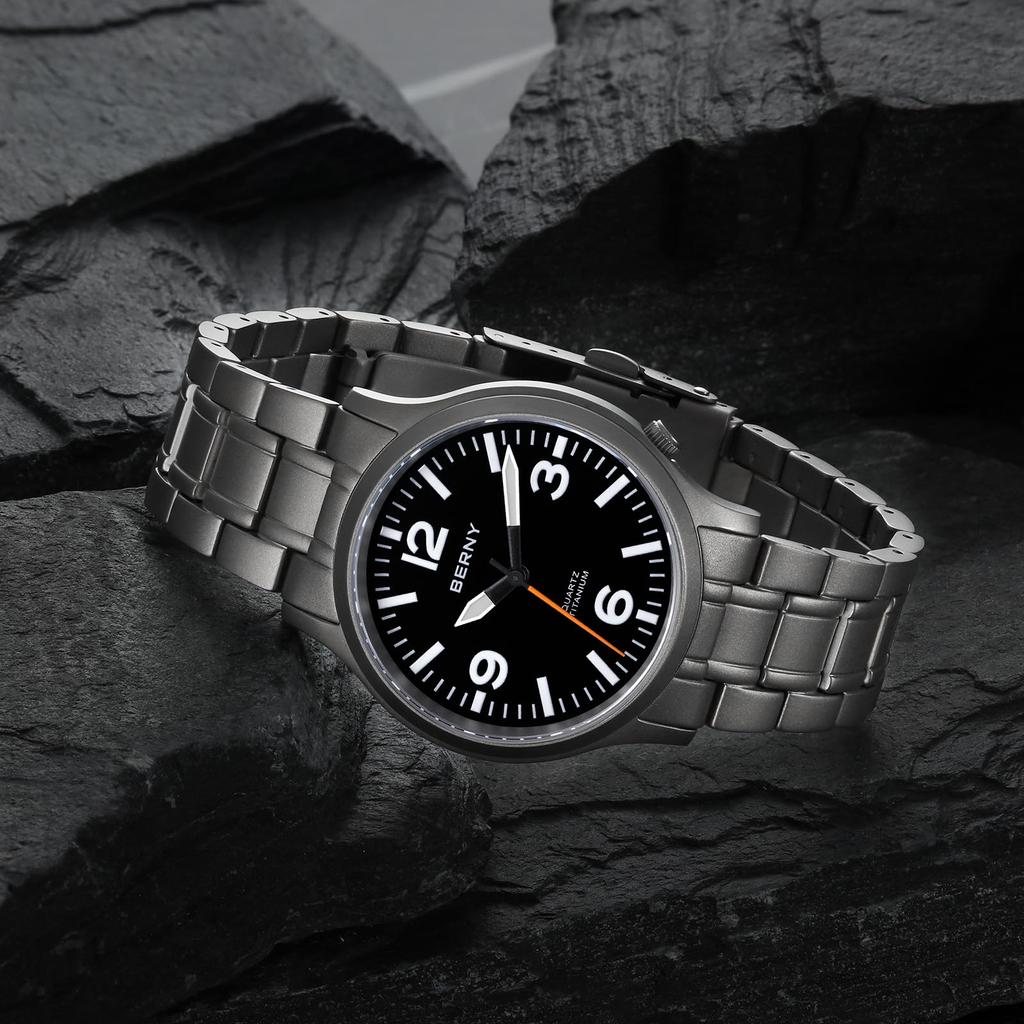 BERNY титановые часы мужские часы часы японский кварцевый механизм Sweep Seconds VH31 5ATM водонепроницаемые аналоговые кварцевые часы супер светящееся сапфировое стекло мужские