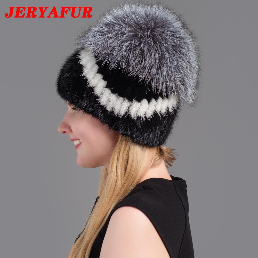 JERYAFUR, новый стиль, шапка из натурального лисьего меха, норковая шапка, зимняя женская натуральная вертикальная модная шапка высокого качества, шапка из серебряной лисы