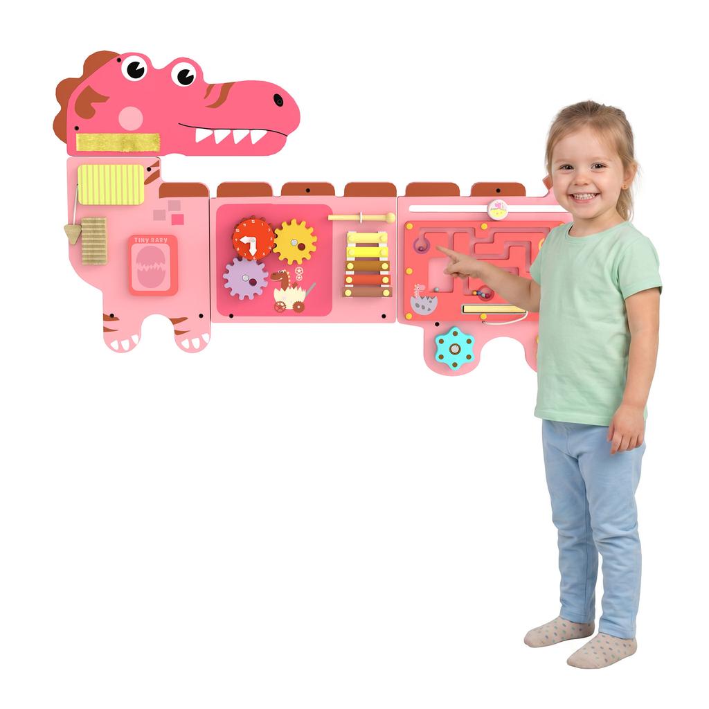 Busy Board Panels Wall Mounted Montessori Inspired Busy Board Toddler Learning Centre Dinosaur Theme Pink