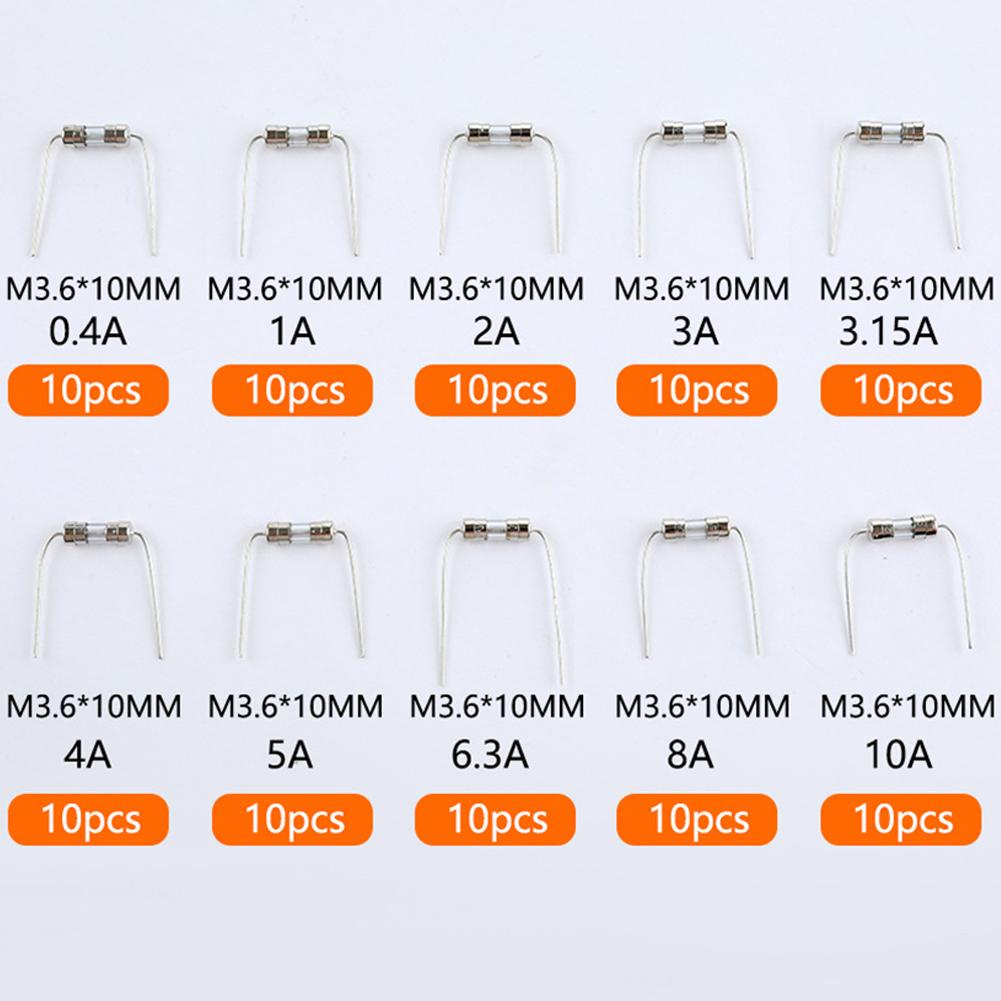 3 6x10MM Стеклянный плавкий предохранитель 100 ШТ. с контактами 250 В для защиты цепи приборов 0 5A 1A 2A 3A 4A 5A 6 3A 8A 10A