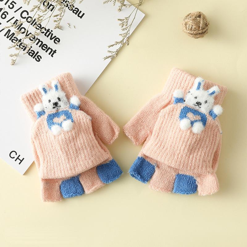 Осенне-зимние детские теплые флип-перчатки с половиной пальца, милые вязаные перчатки с героями мультфильмов для мальчиков и девочек, детские перчатки, варежки для детей 3-6 лет