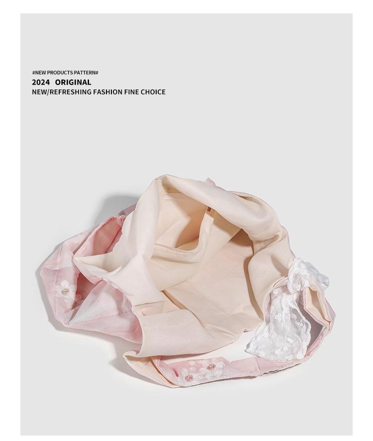 2025 Сумка-тоут из парусины с кружевом и бантом на одно плечо