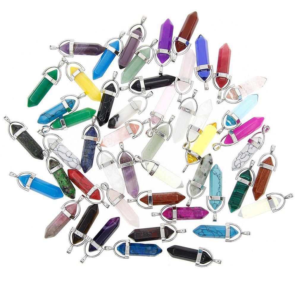 20 шт./лот, подвески из натурального камня в форме шестиугольной призмы, кварцевого стержня, целебные амулеты для изготовления ожерелий и ювелирных изделий.