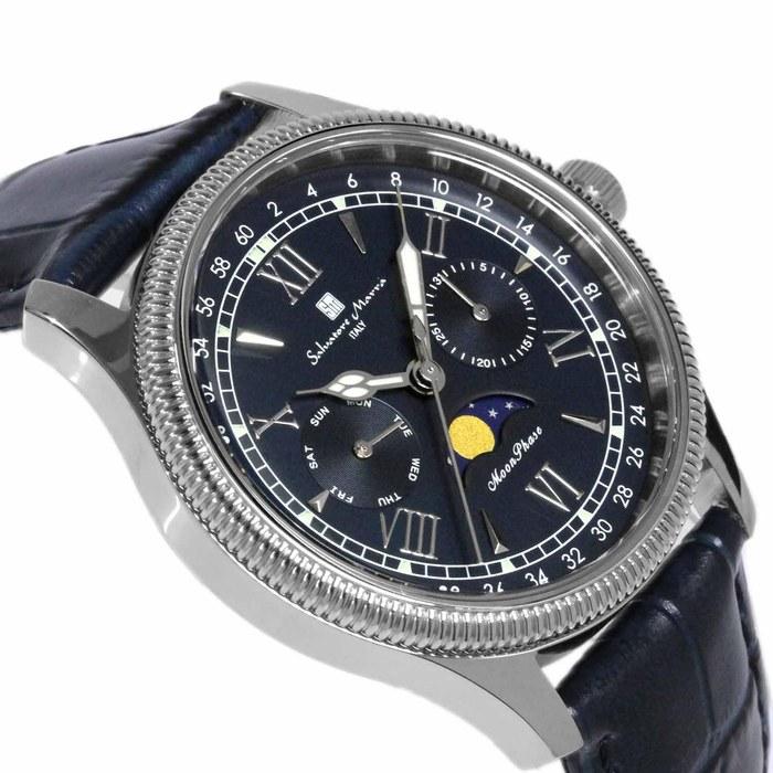 [Salvatore Marra] Watch Moonphase Multi-Calendar 5 ATM Water Resistance Business Formal Men's Leather Belt Limited Edition Silver Blue