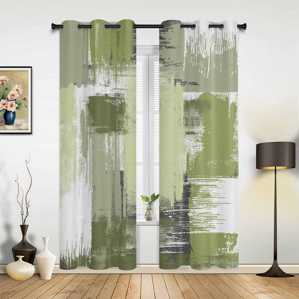 Geometric Abstract Oil Painting Sage Green Window Curtains for Living Room Luxury Bedroom Curtain Kitchen Blinds Drapes Curtains