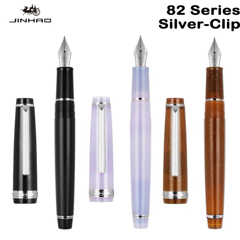 JINHAO 82 Перьевая ручка Золотая отделка Акриловый корпус Серебряный зажим для письма Каллиграфии Подписи Школьные Офисные принадлежности Канцелярские товары
