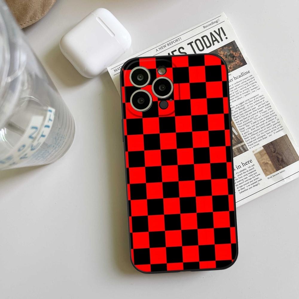 Клетчатая шахматная доска Чехол для телефона ДЛЯ iPhone 15 14 11 12 Pro 15 16 Plus 13 Pro MAX XR XS Черные Мягкие Чехлы