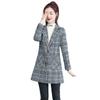 Элегантное шерстяное пальто в сетку, женское тонкое пальто средней длины, осенне-зимние куртки, однобортный шерстяной пиджак, верхняя одежда 5XL