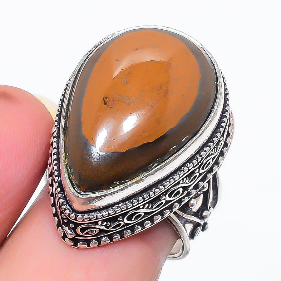 Tiger Eye Handmade 925 Sterling Silver Jewelry Ring Size 7.5 W8P82