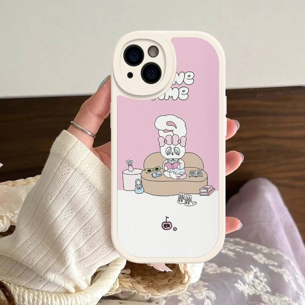 Esther Cute B-B-Bunny Phone Case For iPhone 16 15 14 13 12 11 Pro Max Plus Leather Soft Cover