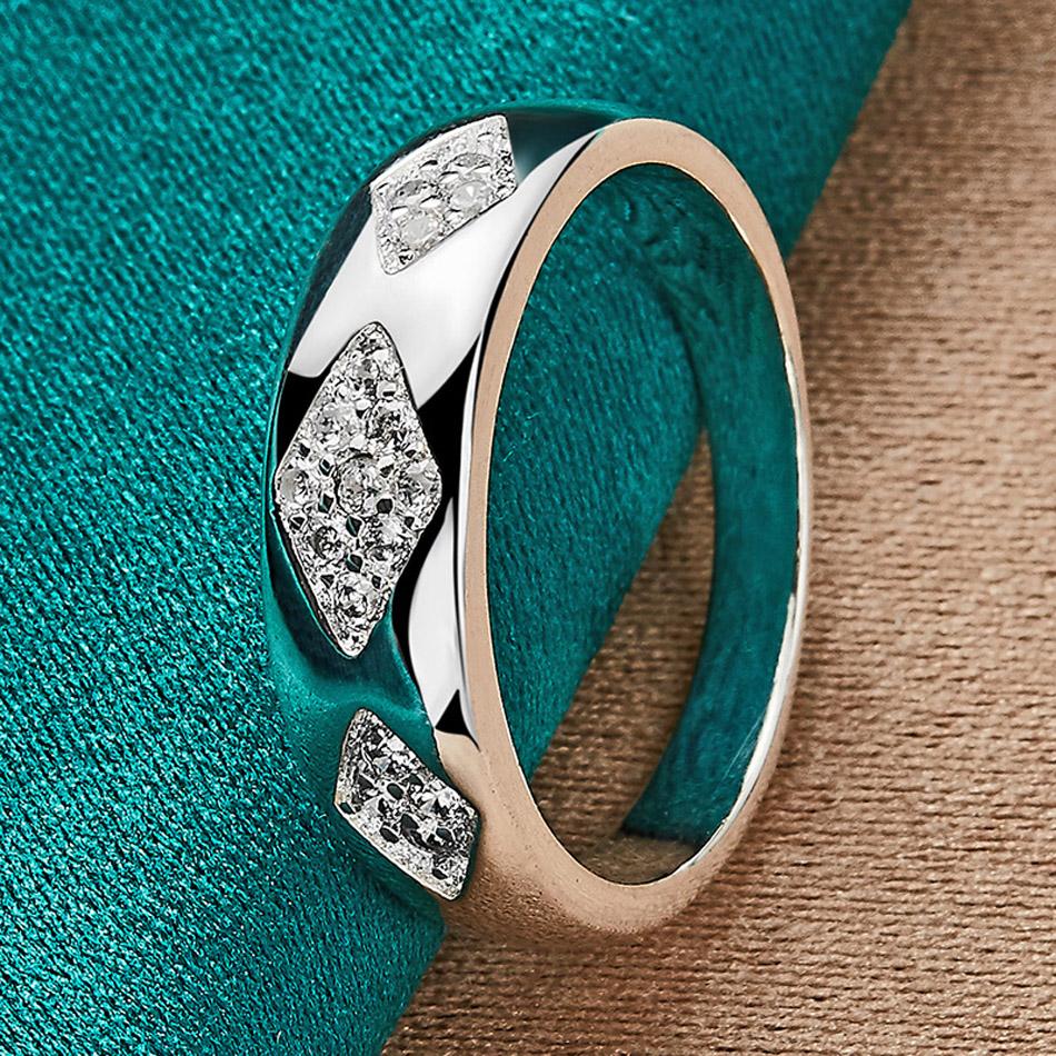 925 Sterling Silver Rhombus Zircon 7 8 9 10 Ring For Women Fashion Wedding Engagement Party Charm Jewelry