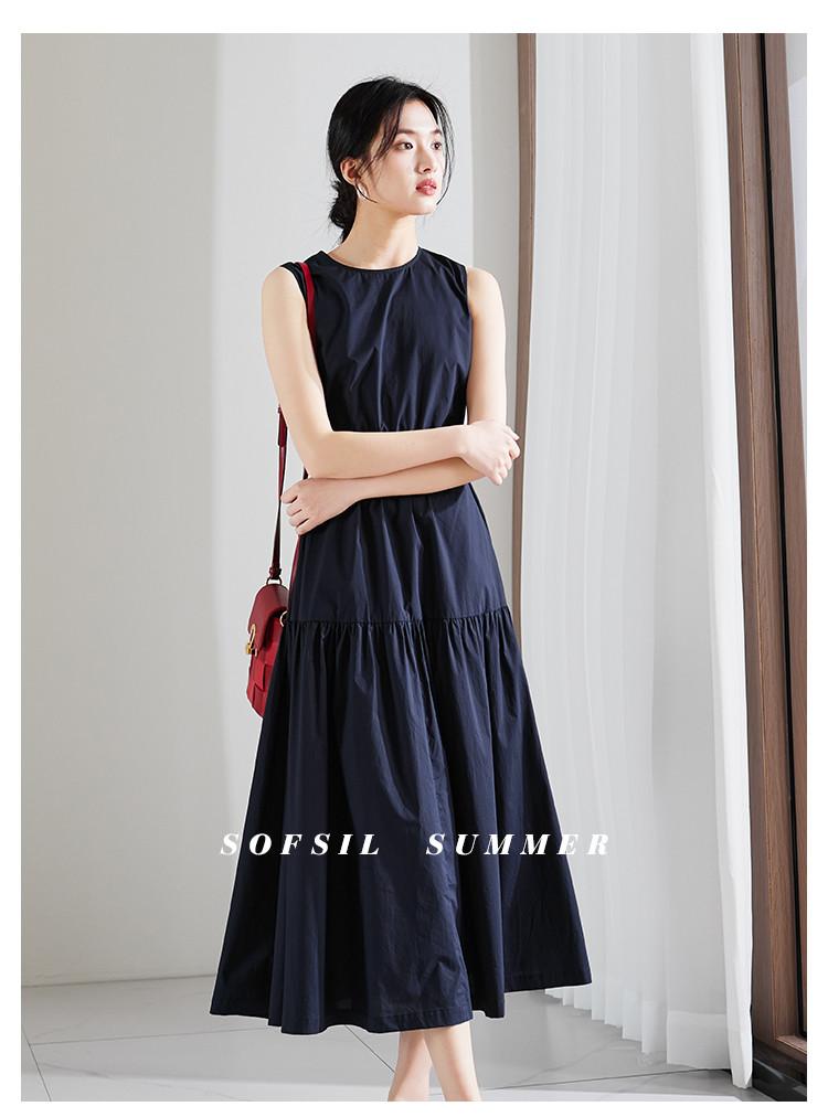 Cotton round neck sleeveless vest dress for 2026 summer, loose and casual, over the knee slimming and long skirt
