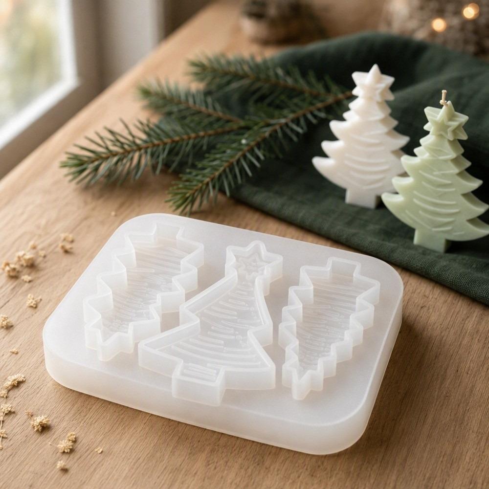 3 Cavity Christmas Tree Mold 3D Stripes Soap Mold Gift Making DIY Candle Mold Xmas Decor