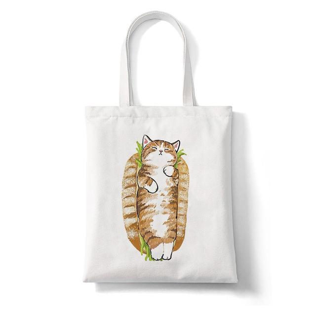 Harajuku Kawaii Cat Cartoon Canvas Bag Shopper Bag Letter Print Large Capacity Houlder Bags Shopping Bag Casual Fashion Tote Bag