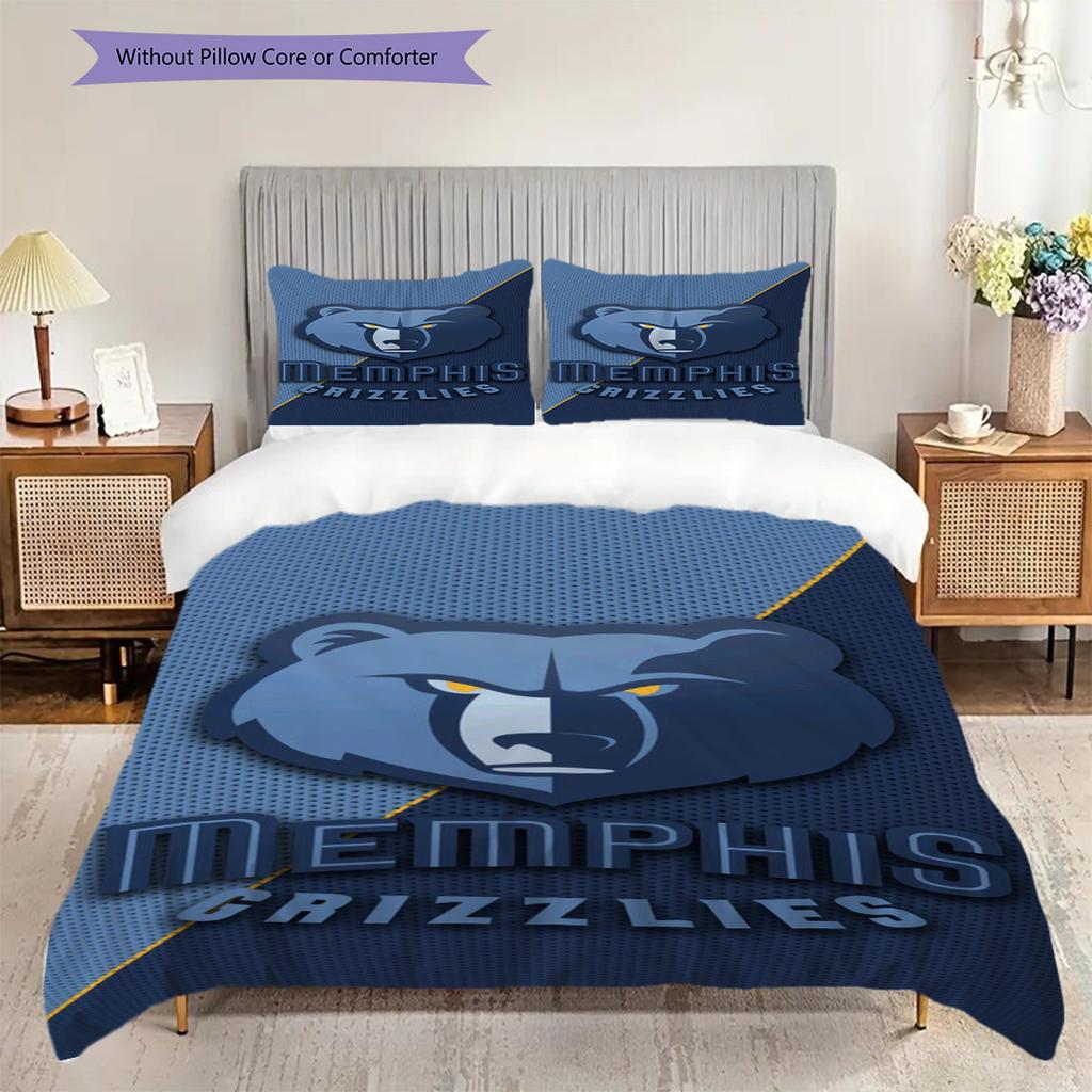 Memphis Grizzlies Blue Spirit Strength Three-piece set(1 * duvet cover + 2 * pillowcase, without core)Christmas birthday gift Bedding set