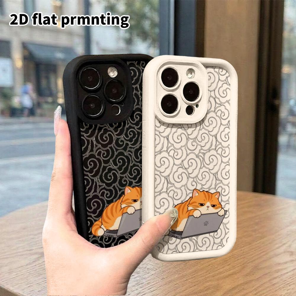Чехол для телефона: 2D плоский дизайн, подходящий для iPhone 18 17 16 15 14 13 Pro, многоуровневый защитный чехол, работающий рыжий кот, подарок на Рождество и Хэллоуин