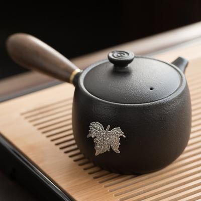 Черная керамика с боковой ручкой, инкрустированной оловом, старинный керамический чайный сервиз в стиле кунг-фу, чайник, фарфоровый чайник, глиняная посуда, чайная посуда пуэр