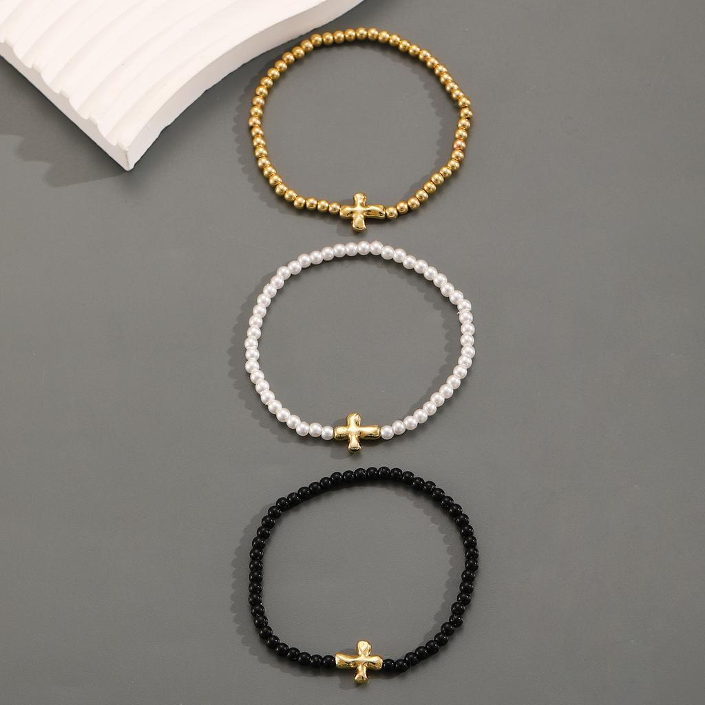 High Quality 2026 Popular Fashion Simple Versatile Beaded Elastic Bracelet Cross Love Bracelet Bracelet Men and Women