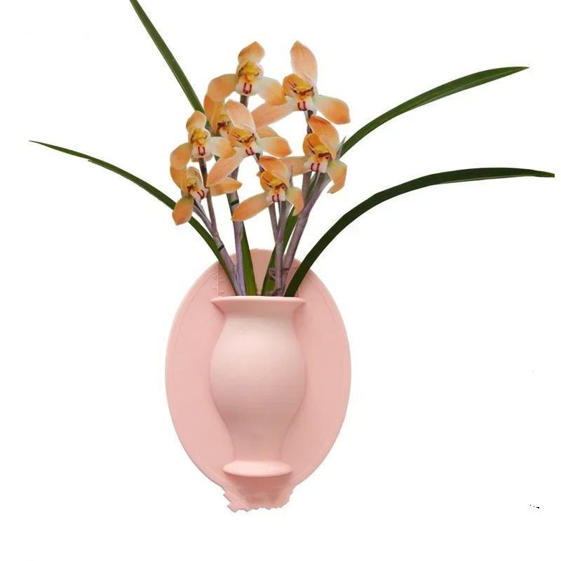 Silicone Small Vase Living Room Decoration Wall Sticker Cute Trumpet Flower Arrangement Cultivation Flower Pot Net Ornament