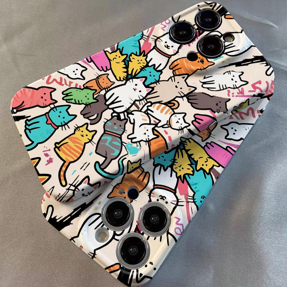 Роскошный Чехол Clmj Swag Милый Кот для iPhone 17 16e 16 15 14 13 12 11 Air Pro Max XS XR Plus Глянцевая Пленка Жесткая PC Крышка