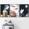 Black Skull Creative Wall Art Moon Kitten Scandinavian Poster Halloween Canvas Painting Wall Living Room Home Decoration