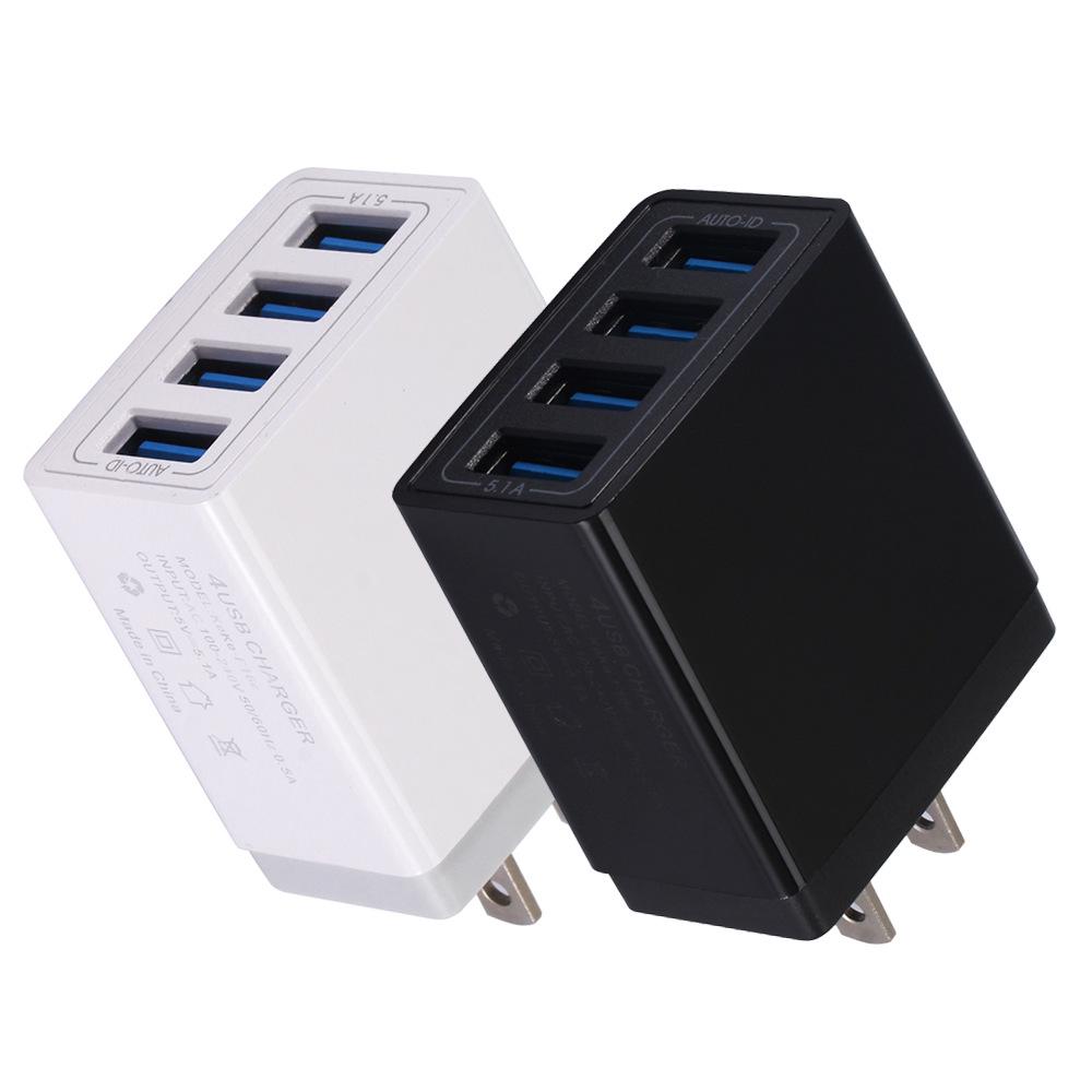 Быстрое дорожное зарядное устройство 5.1A с 4 портами USB для телефонов и планшетов (Вилка США/ЕС/Великобритании)