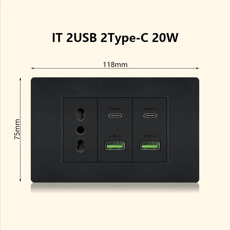 Италия Чили Мексика розетка с USB Smart Type-c 20 Вт быстрая зарядка настенная вилка, Бразилия электрический выключатель света двойная usb розетка