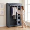 Mobile fabric wardrobe with clothes rail and 5 storage compartments, gray