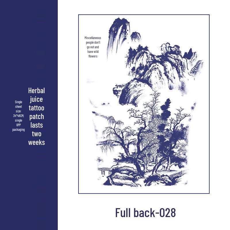 Waterproof Men's Herbal Tattoo Stickers: Full & Half Back, Long-Lasting, Large Floral Designs for Chest & Arm.