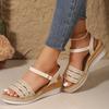Модные женские сандалии Модные тканевые застежки Открытый носок Толстая подошва Танкетка Высокий каблук Сандалии 2024 Классическая повседневная обувь Сандалии для женщин