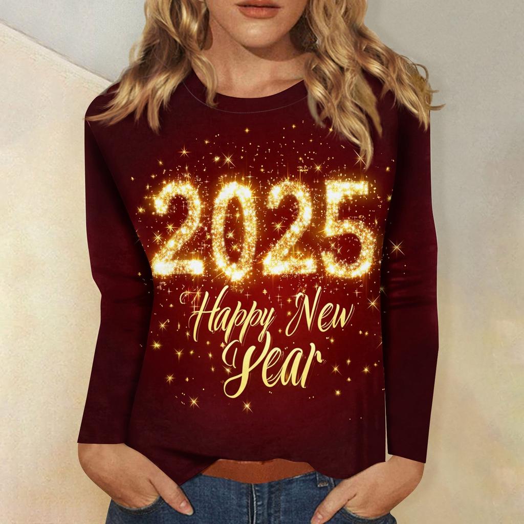 Женская осенне-зимняя футболка с круглым вырезом и длинным рукавом с принтом