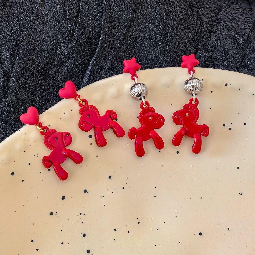 Cartoon Horse New Year Horse Earrings Heart Star Horse Drop Earrings  Woman