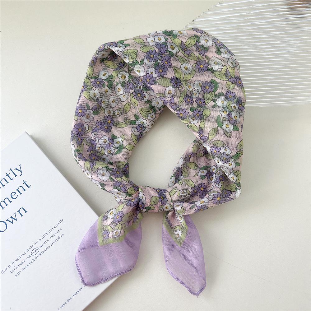 58 Цветочный Хлопково-Льняной Шарф: Корейский шейный платок с мелким цветочным принтом на весну, лето, осень - Универсальная повязка на голову и головной платок