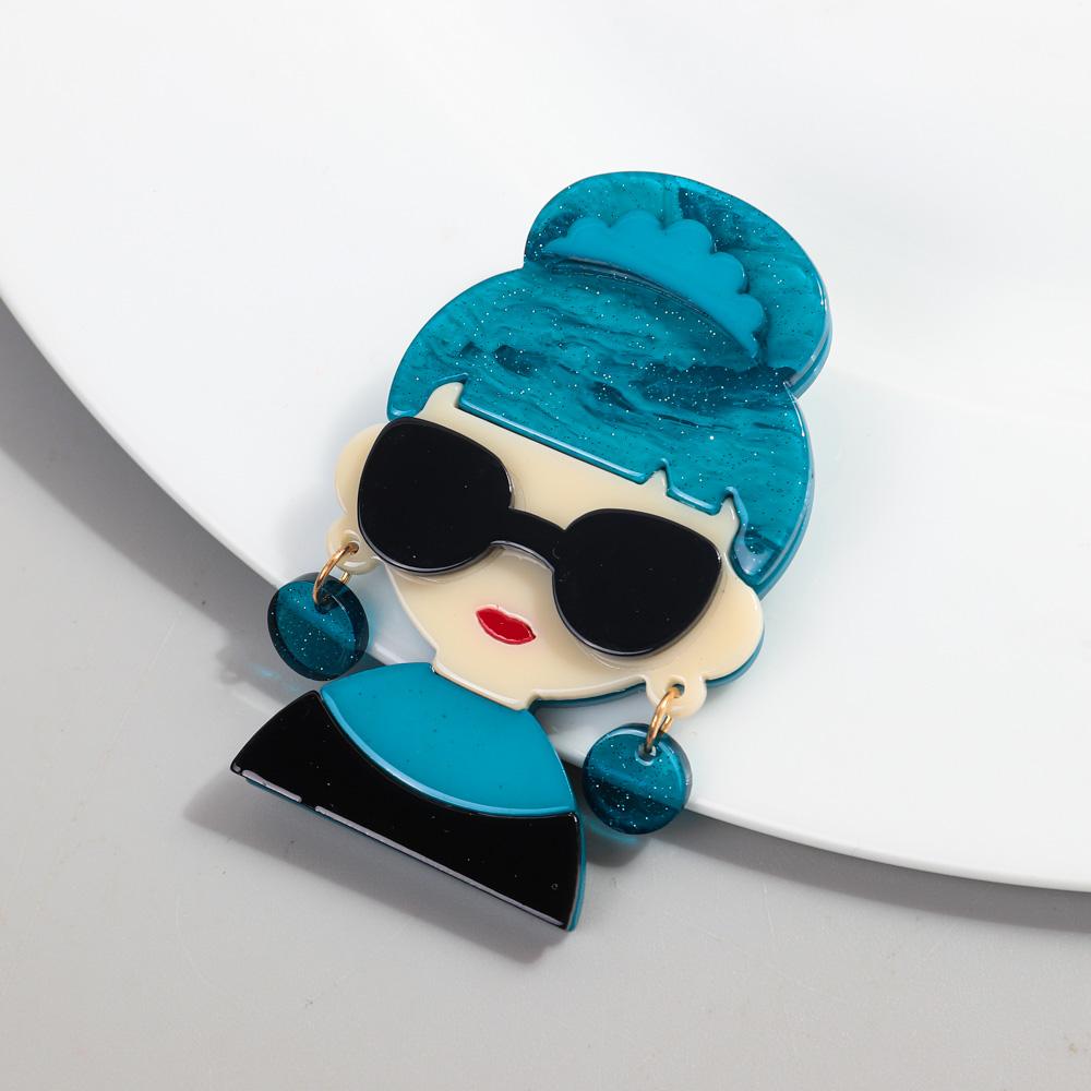 New 6-Color Cute Sunglasses Girl Acrylic Brooches for Women Aesthetic Cartoon Brooch Badge Lapel Pin Jewelry Cutsome Accessories