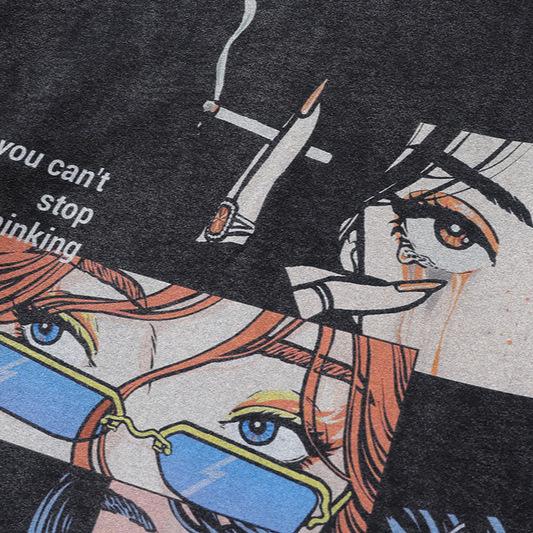 Американский Уличный Милый Двумерная Печать Худи Вязаный Кардиган Винтажная Куртка для Пары Мужская и Женская Мода