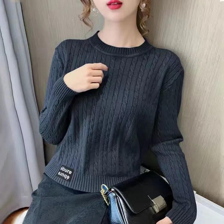 Весенние и осенние женские нижние рубашки с модными короткими пуловерами, вязаные толстые топы с длинными рукавами в иностранном стиле