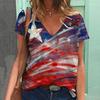 Summer V-neck 3D American Flag Printed Top Fashionable Casual Short Sleeved Women's T-shirts