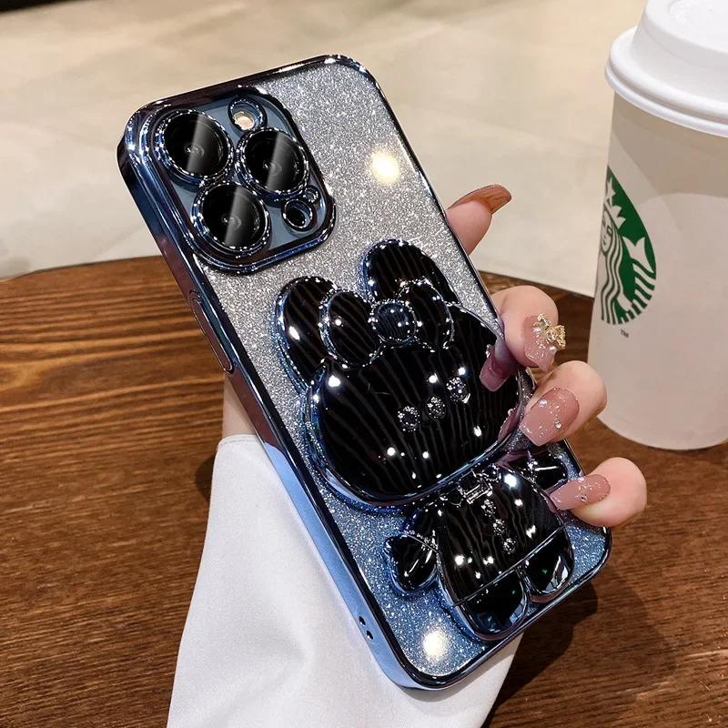 Чехол-кронштейн с зеркалом в виде кролика для iPhone 16 Pro Max 15 14 Plus 13 12 Pro 11 Pro Max XR XS MAX X 7 8 Plus Сейсмозащитный чехол