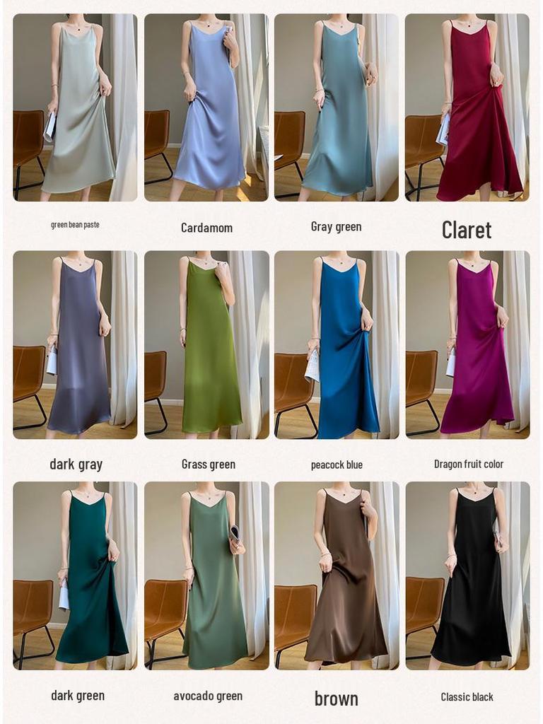 Женское платье-комбинация большого размера с V-образным вырезом из шелковой смеси - Коллекция Весна 2024