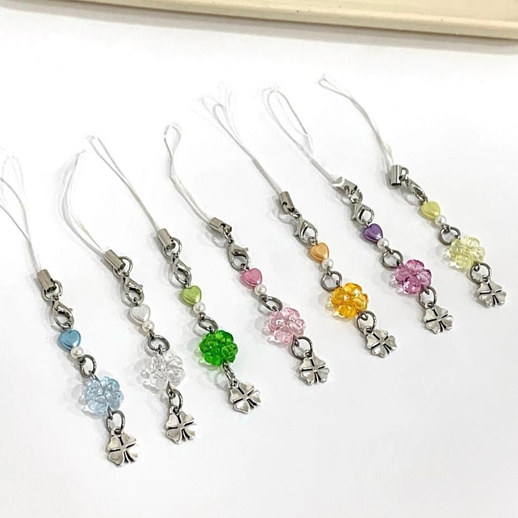 Four Leaf Clovers Pendant Keychain Unique Phone Strap Accessory Detachable Mobile Phone Charm for Good Luck Happiness
