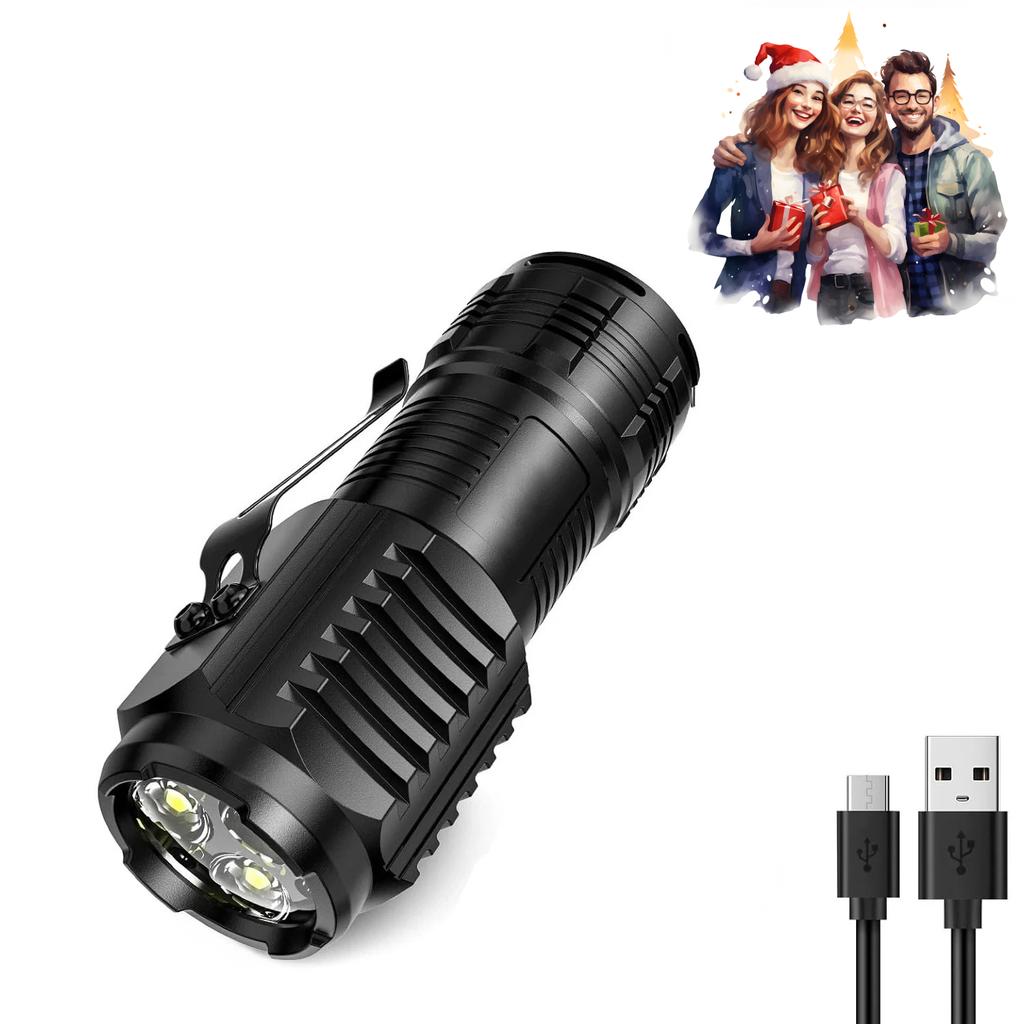 Мощный 3-светодиодный фонарик, портативный мини-фонарик, USB-перезаряжаемый аварийный прожектор с зажимом для ручки, супер яркий фонарик