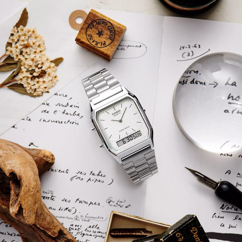 CASIO Quartz Watch Vintage Series Unisex Dual Time Silver Overseas Model [Casio] Analog-Digital AQ-230A-7AMQY