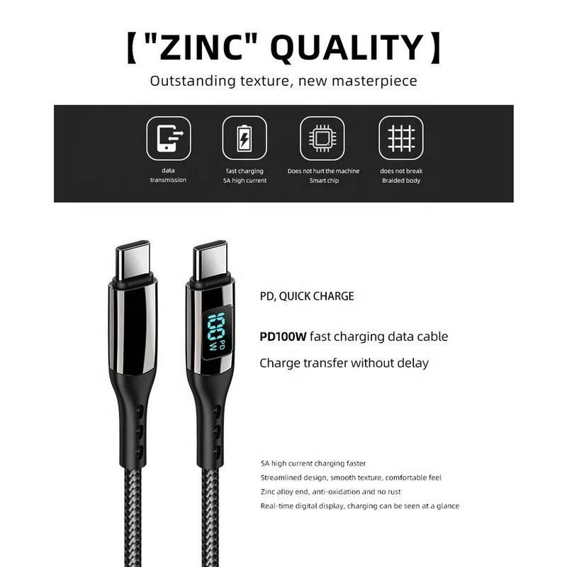 Кабель USB C - USB C с дисплеем для быстрой зарядки PD 100 Вт 5 А, Кабель Type-C - USB-C, Зарядное устройство для телефона, Совместимо или для Macbook Xiaomi Samsung