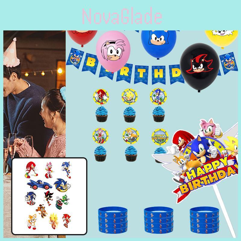 Набор украшений для дня рождения Соника с яркими баннерами, топперами для торта и воздушными шарами