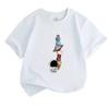 Kids Boys Girls Crew Neck Short Sleeve 100% Cotton T-shirt Cute Astronaut Balancing Planets Cartoon Space Pattern Casual Tees for Children Daily Wear