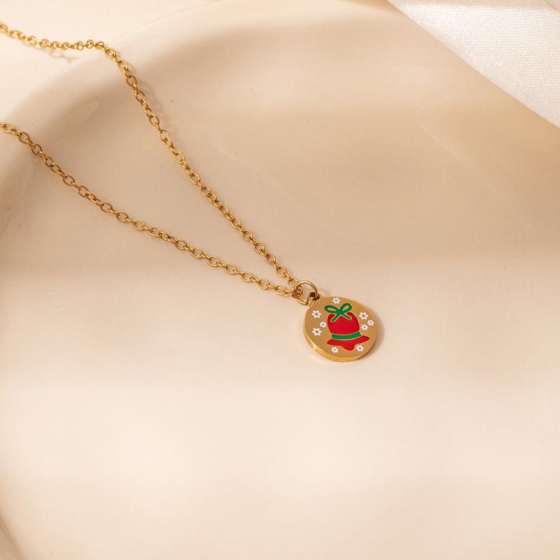European & American Christmas Bell Tag Pendant Necklace - Non-fading Titanium Steel Clavicle Chain, New Style.