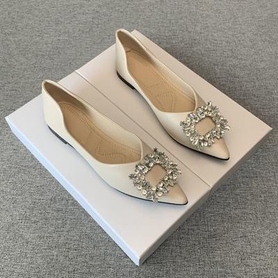 Остроносые темпераментные туфли-лодочки знаменитости, универсальные, новая модная модель весна-осень 2025, туфли с неглубоким вырезом и стразами, удобные туфли на плоской подошве во