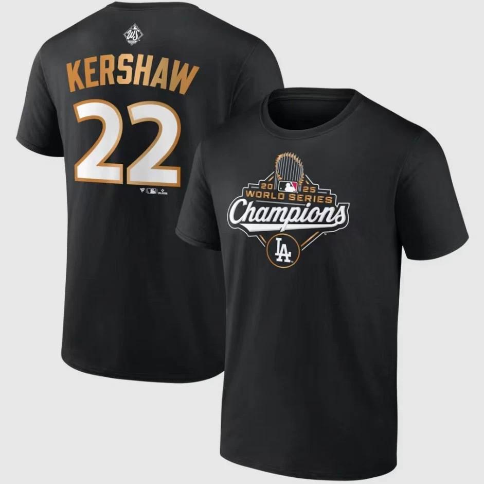 Kershaw Dodgers Чемпионы Мировой Серии 2025 Имя Номер Футболка Репринт Унисекс Футболка