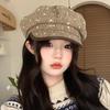 Korean Version Autumn and Winter Hat Women's Retro Striped Polka Dot Beret Fashion High End Big Head Circumference Literary Star Anise Hat